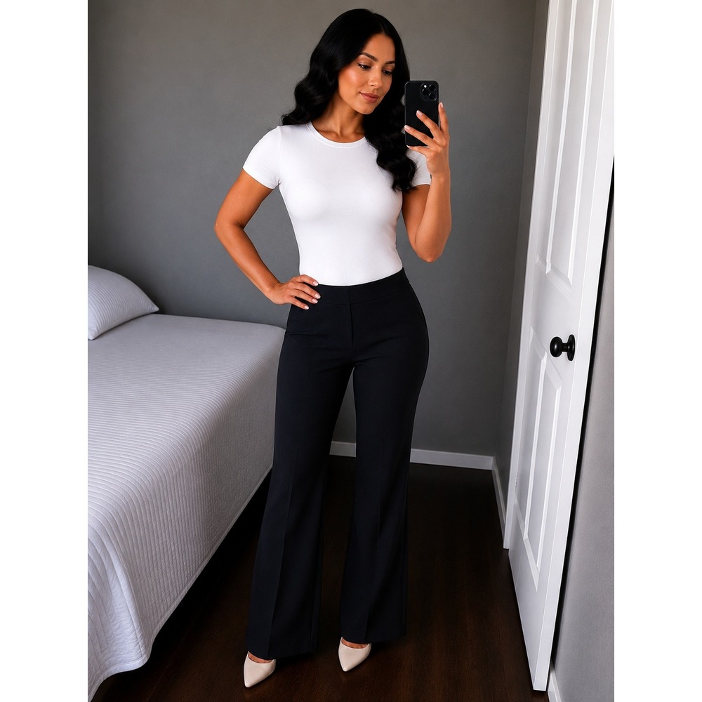 Insight Women 4 Elegant Black Pull On Straight Leg Stretch Mid Raise Dress Pants